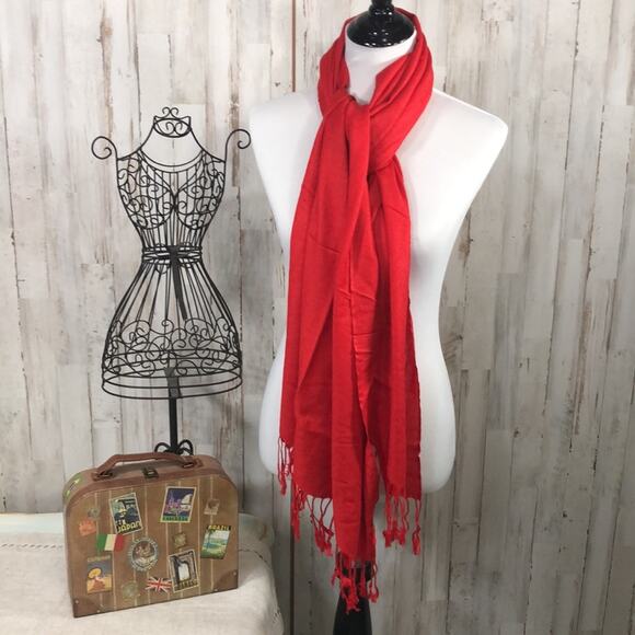 NWOT 100% Pashmina Scarves Red and Blue Set Of  2 - Picture 4 of 7